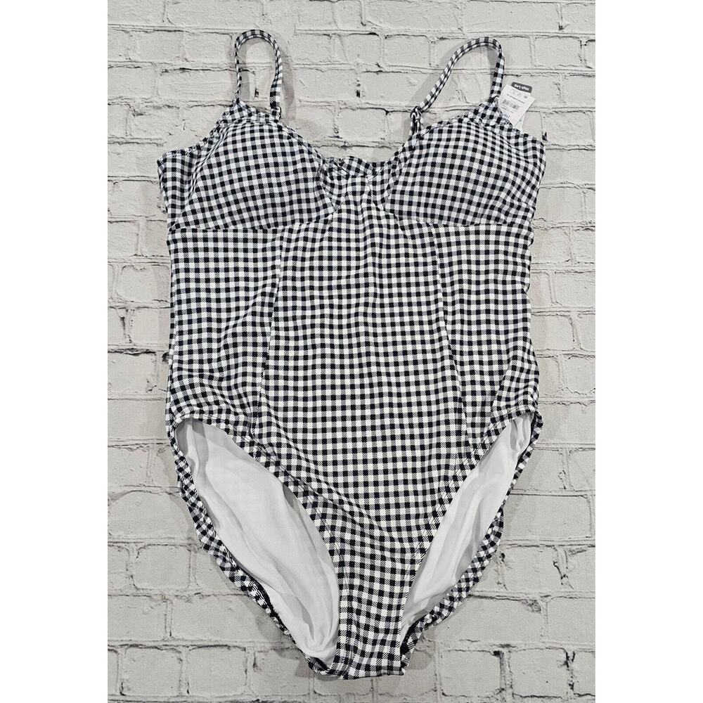 Time and Tru Paneled Twist One Piece Swimsuit White Black WOMENS SIZE XL 16-18